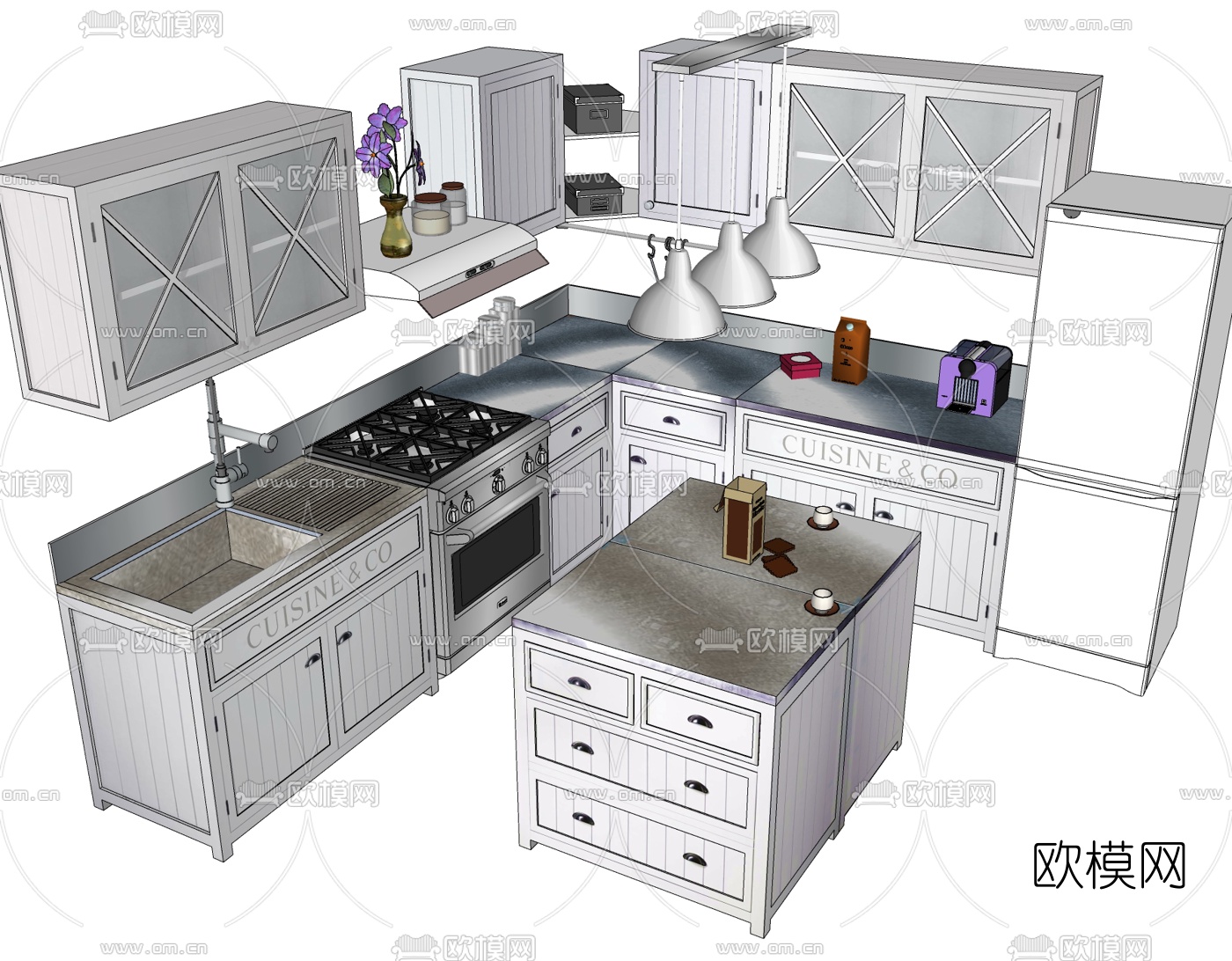 美式田园风橱柜免费su模型下载