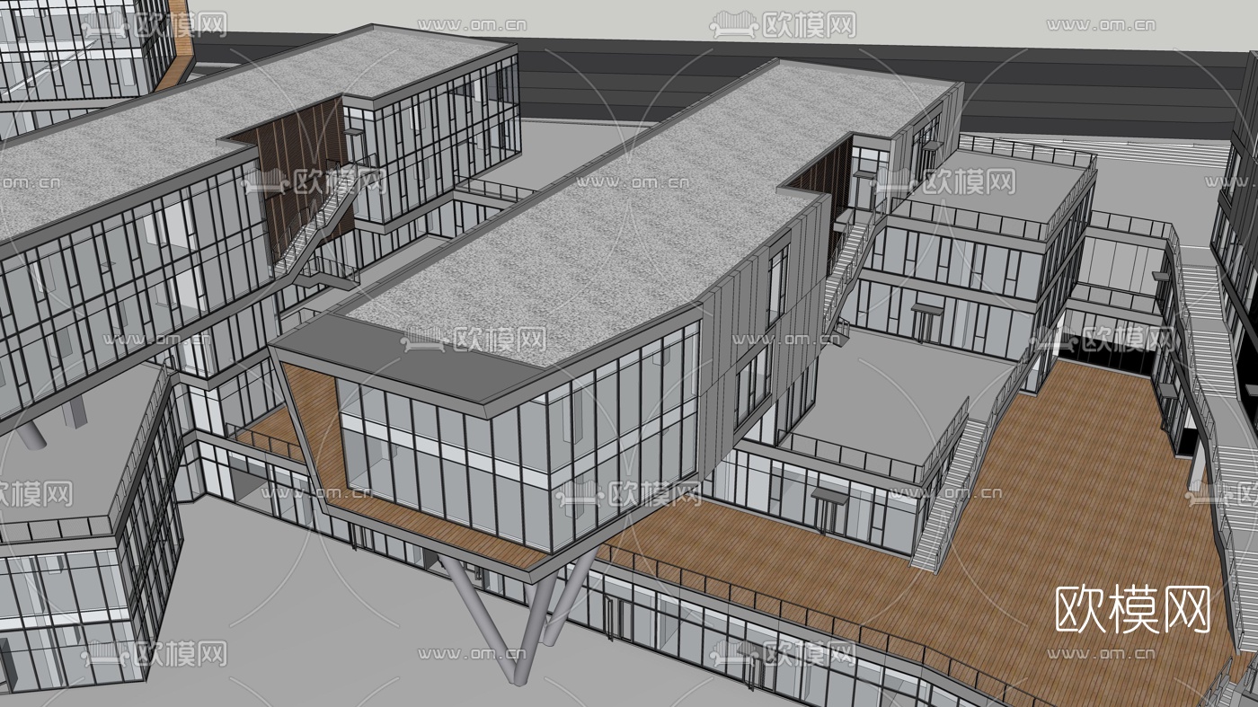 现代办公楼商业街su模型下载（渲染图6）