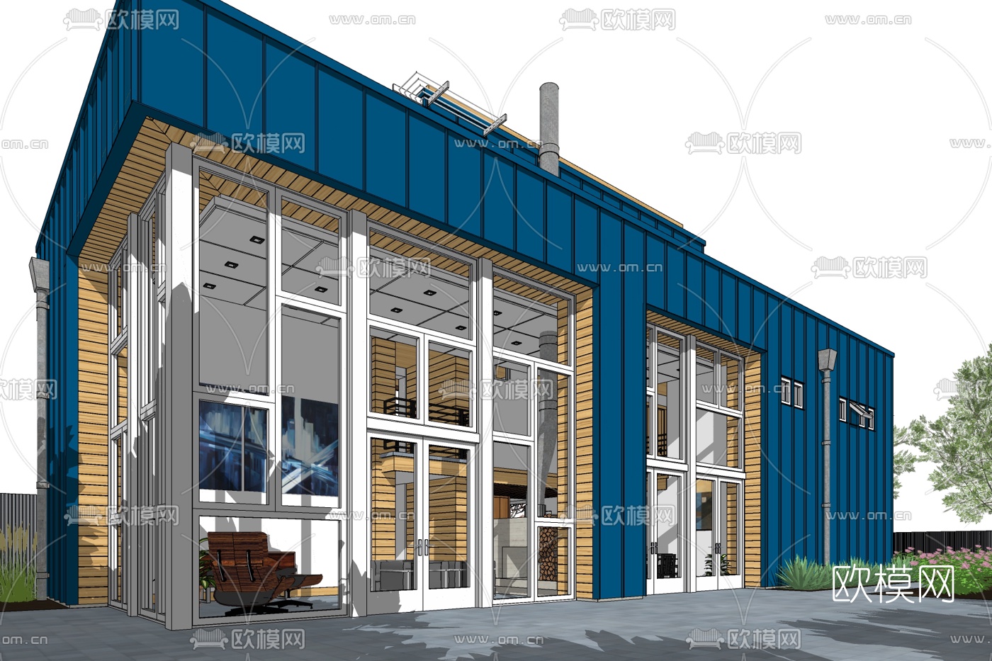 工业风集装箱别墅免费su模型下载