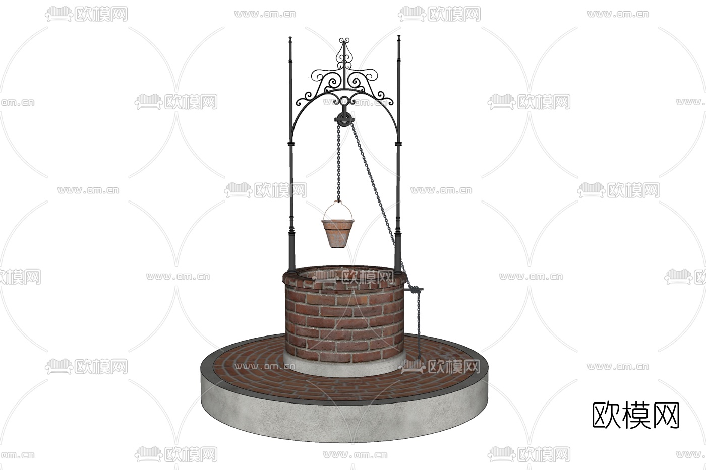 工业风水井小品免费su模型下载