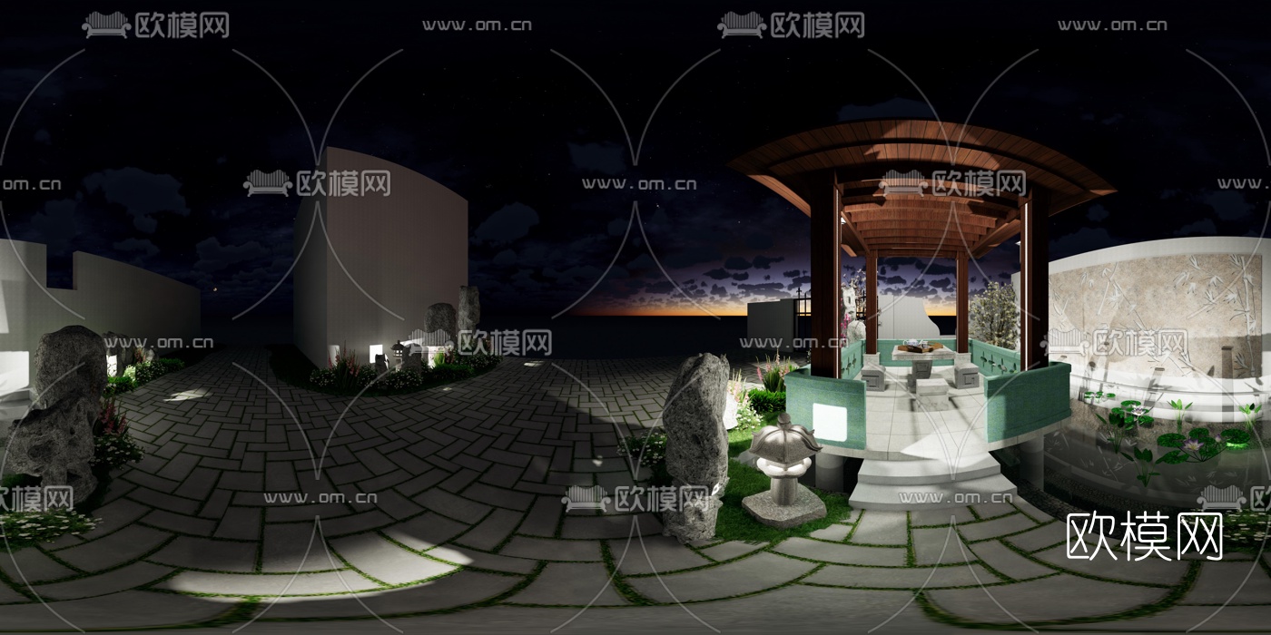 新中式庭院花园su模型