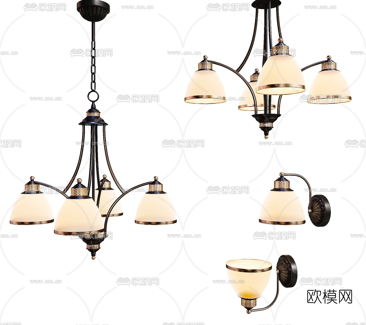 美式金属吊灯3d模型下载