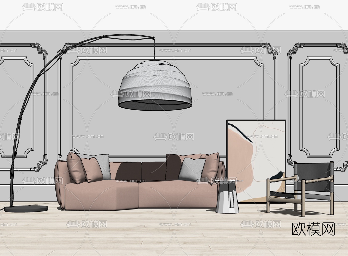 北欧布艺沙发组合su模型下载