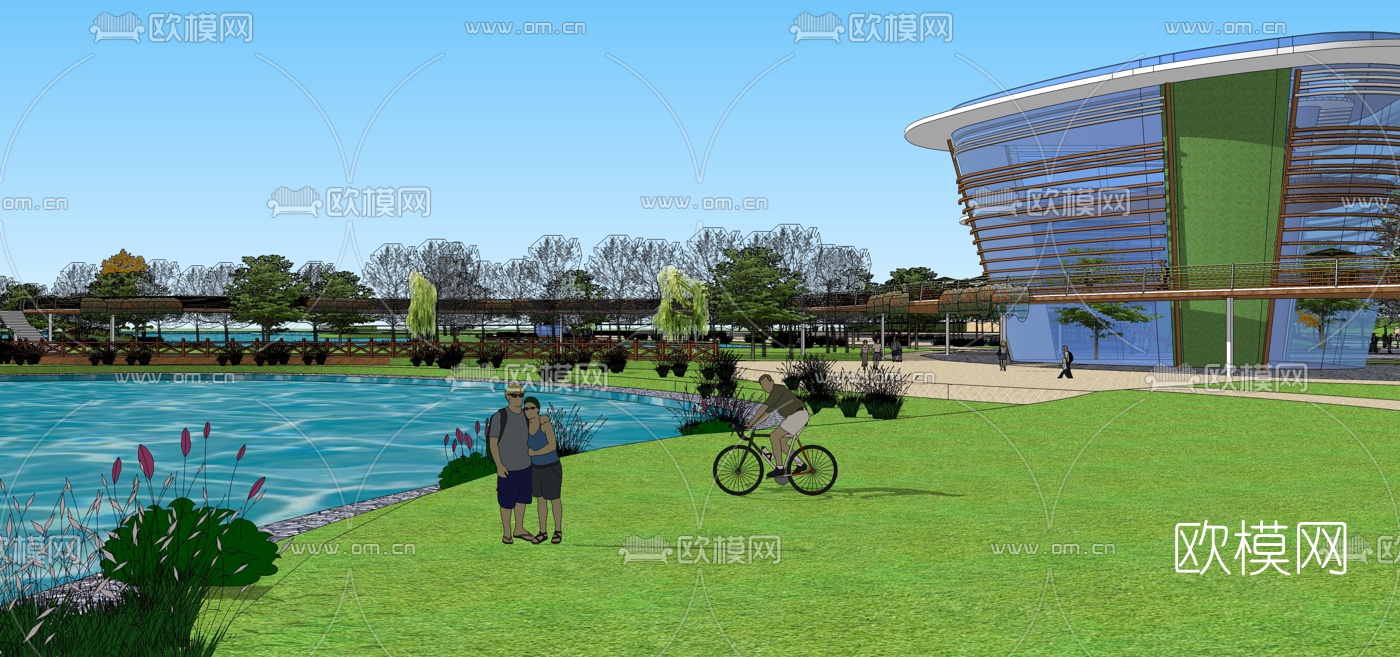 现代滨海沙滩公园su模型下载（渲染图2）