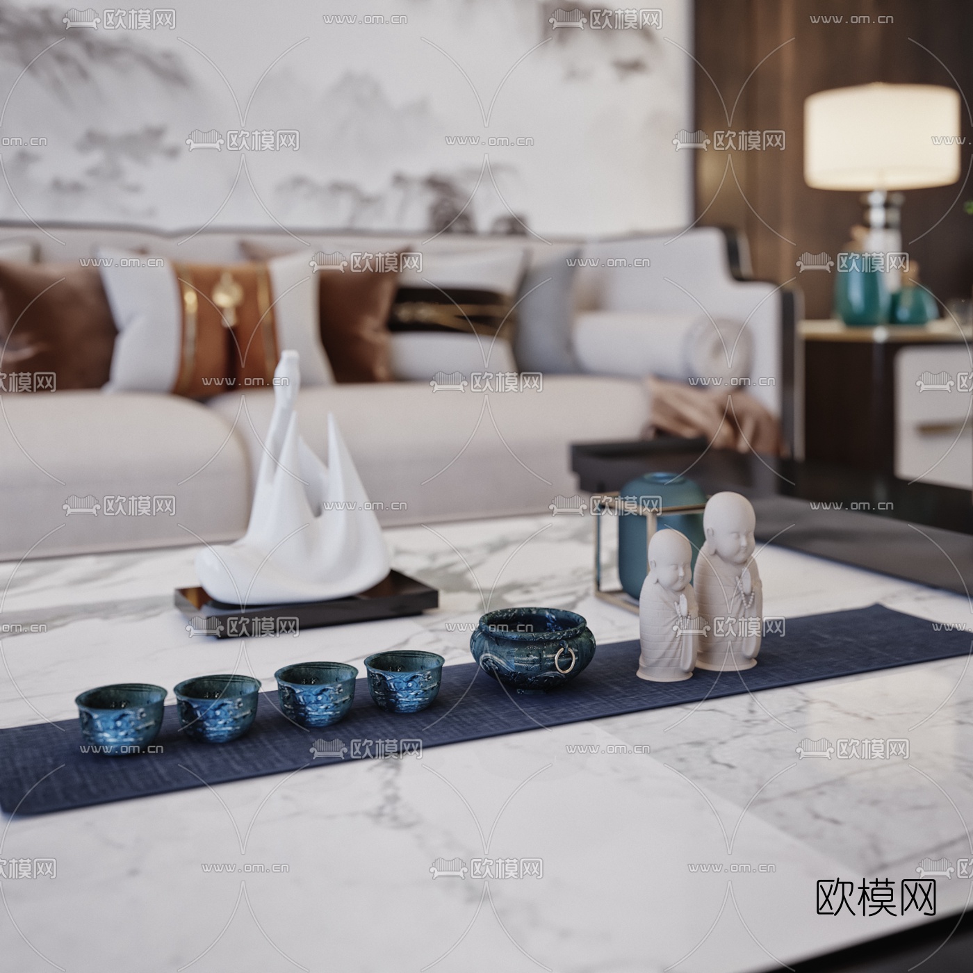 新中式客厅餐厅3d模型