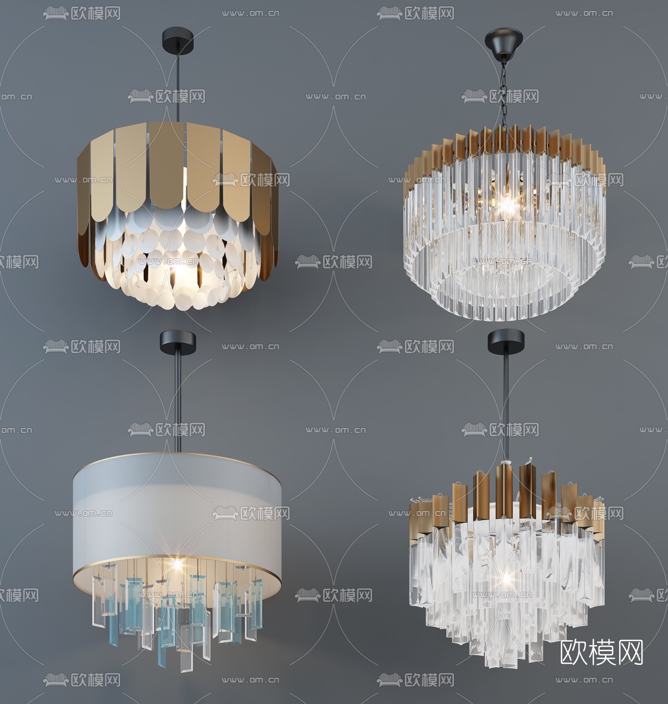 现代圆形金属吊灯组合3d模型