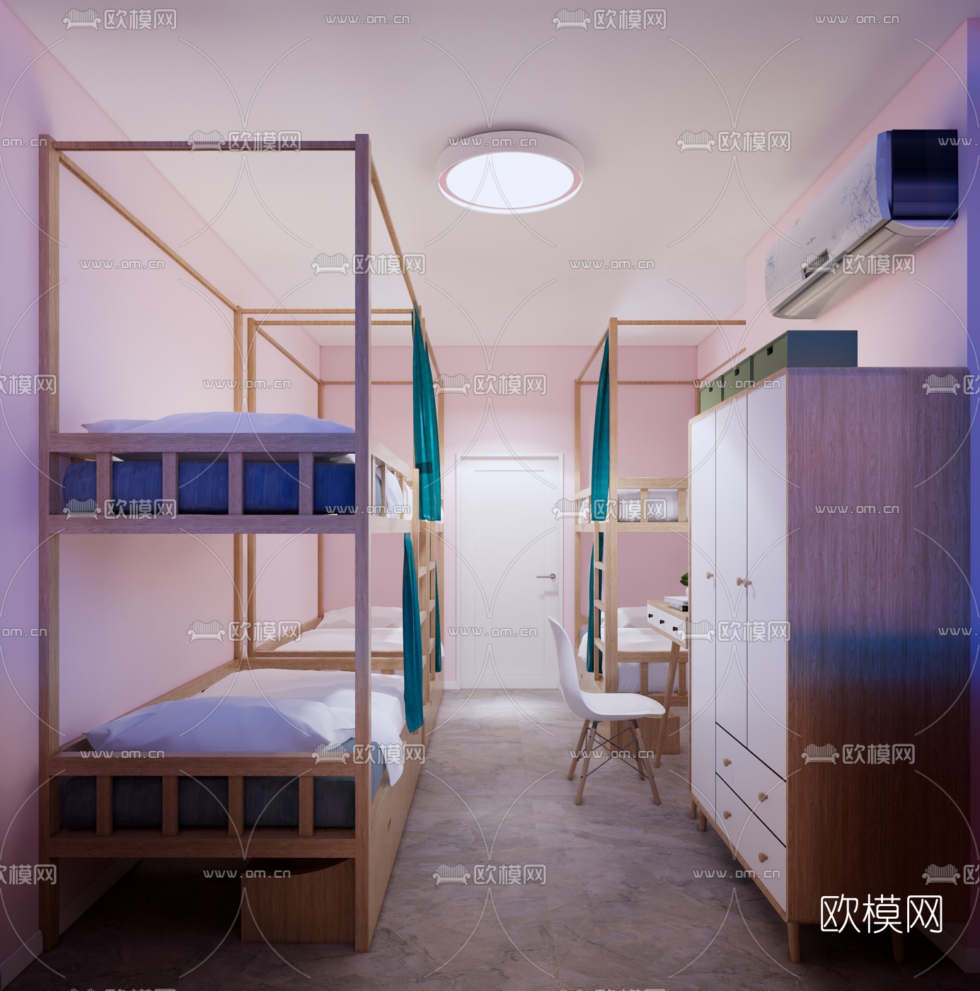 现代学校女生宿舍su模型下载（渲染图6）