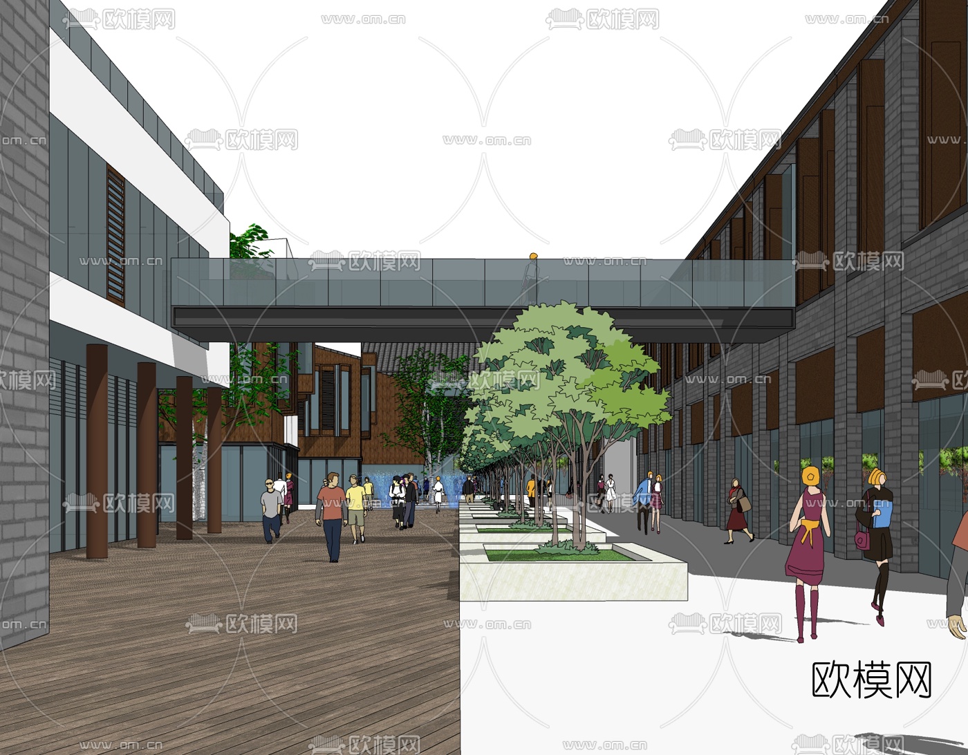 新中式商业街su模型下载（渲染图2）