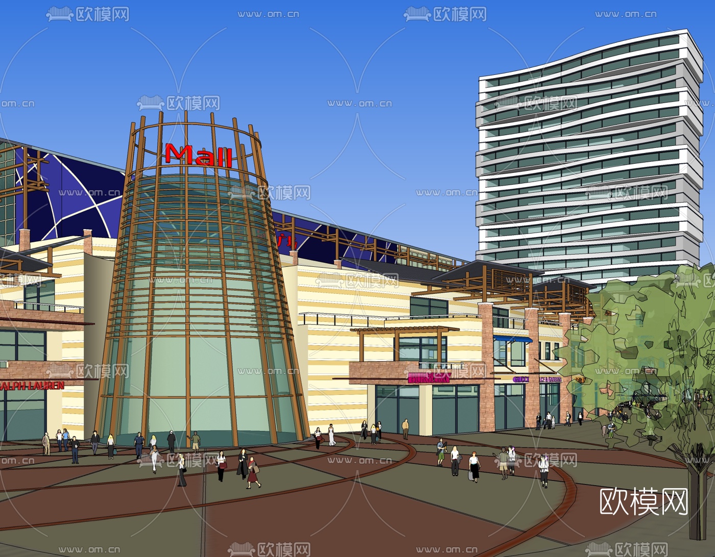 现代商业广场免费su模型下载