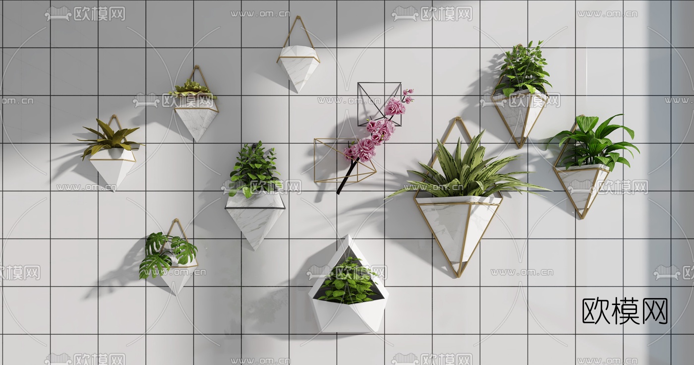 北欧植物盆栽墙面花架3d模型