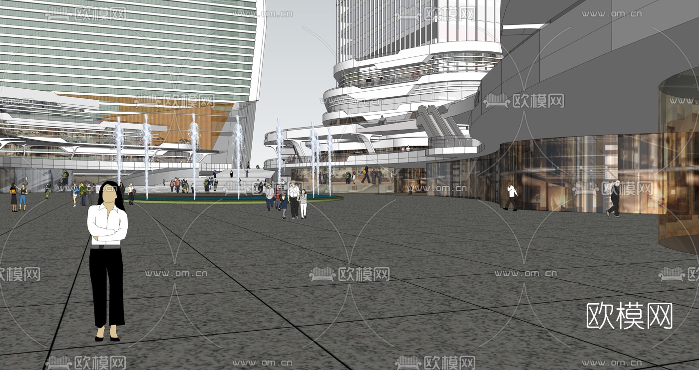 现代商业广场商业街su模型下载（渲染图5）