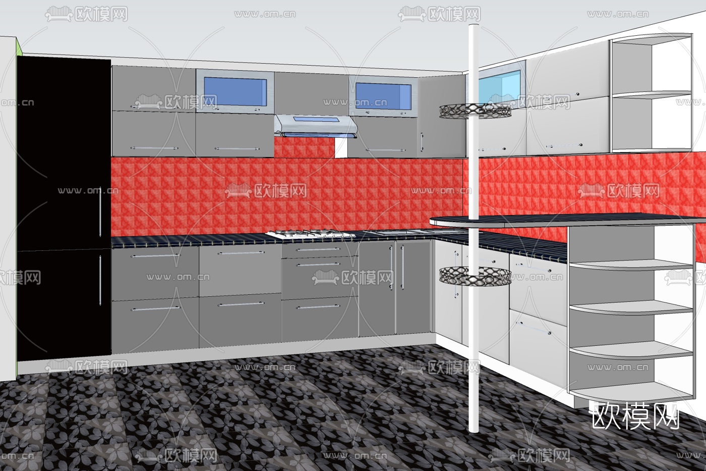 现代厨房免费su模型下载