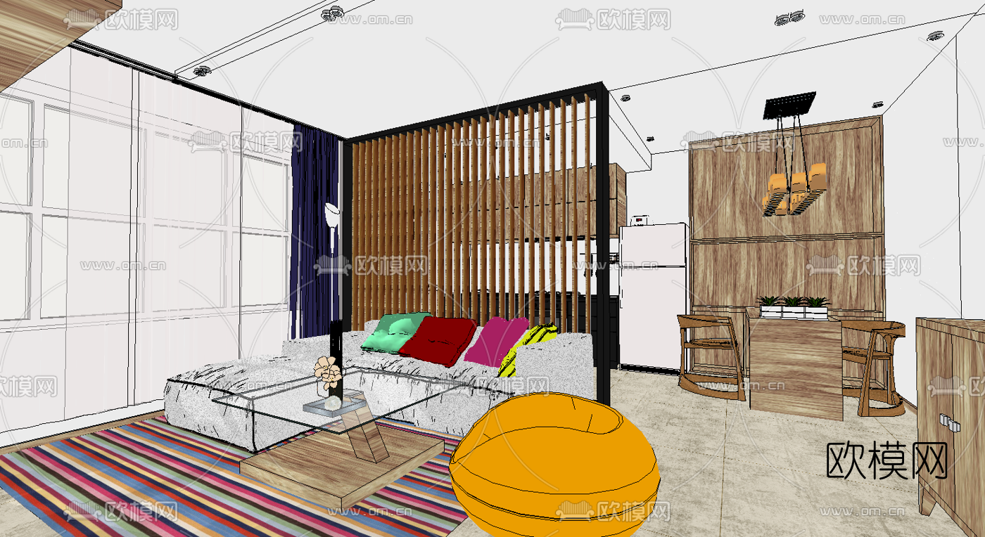 现代单身公寓su模型下载