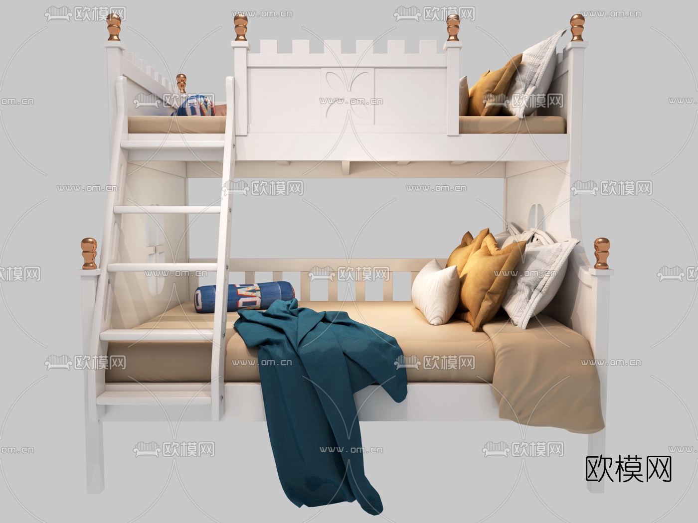 北欧上下铺儿童床3d模型下载（渲染图4）