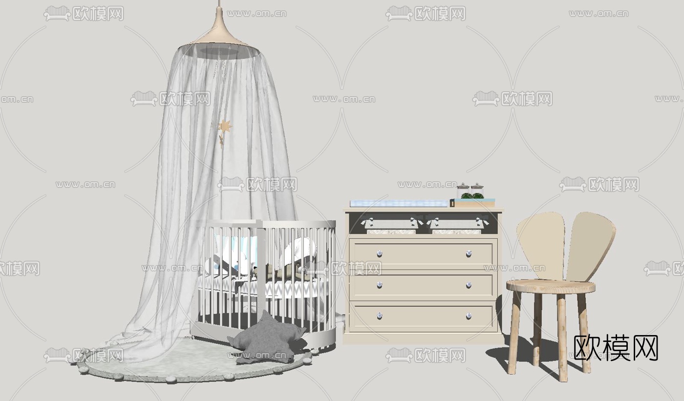 北欧婴儿床su模型下载