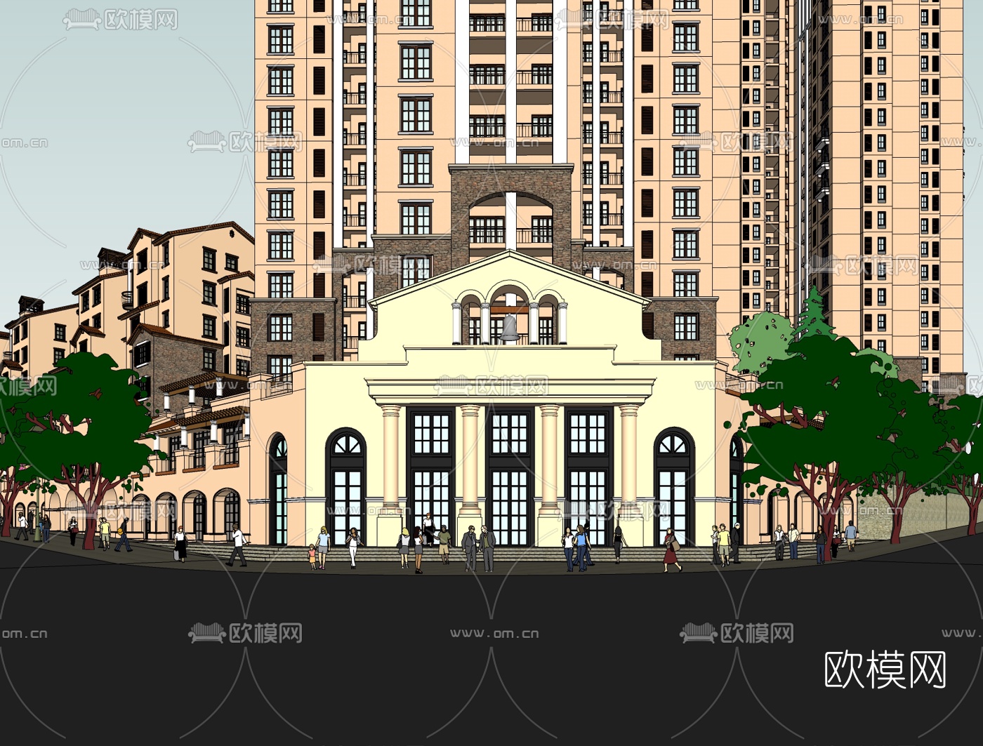欧式小区规划su模型下载（渲染图1）