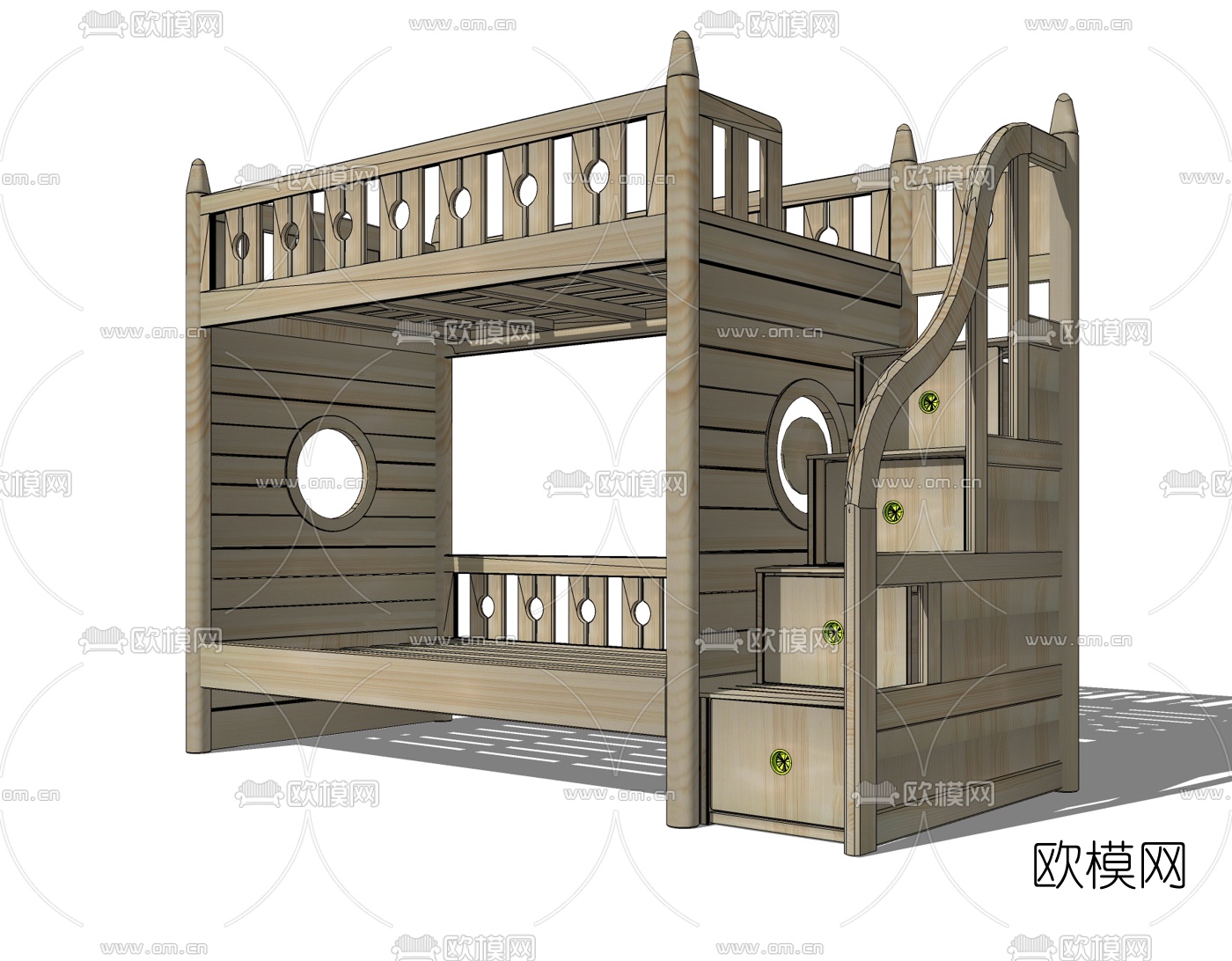 现代儿童高低床免费su模型下载