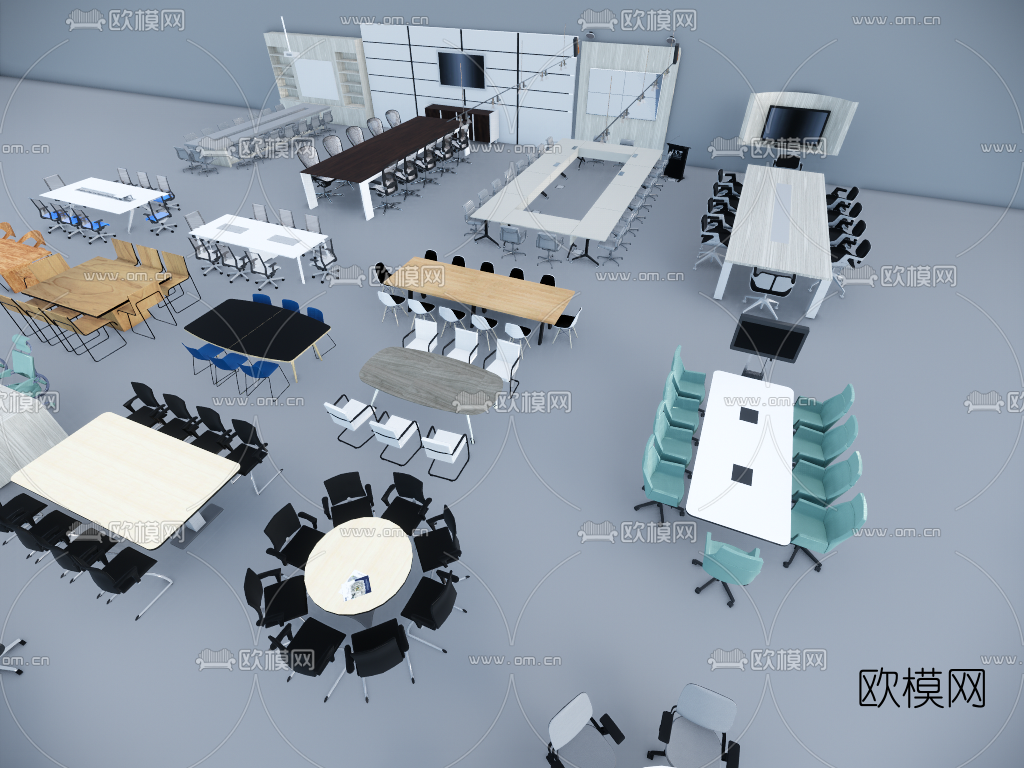 现代会议桌组合su模型下载（渲染图4）