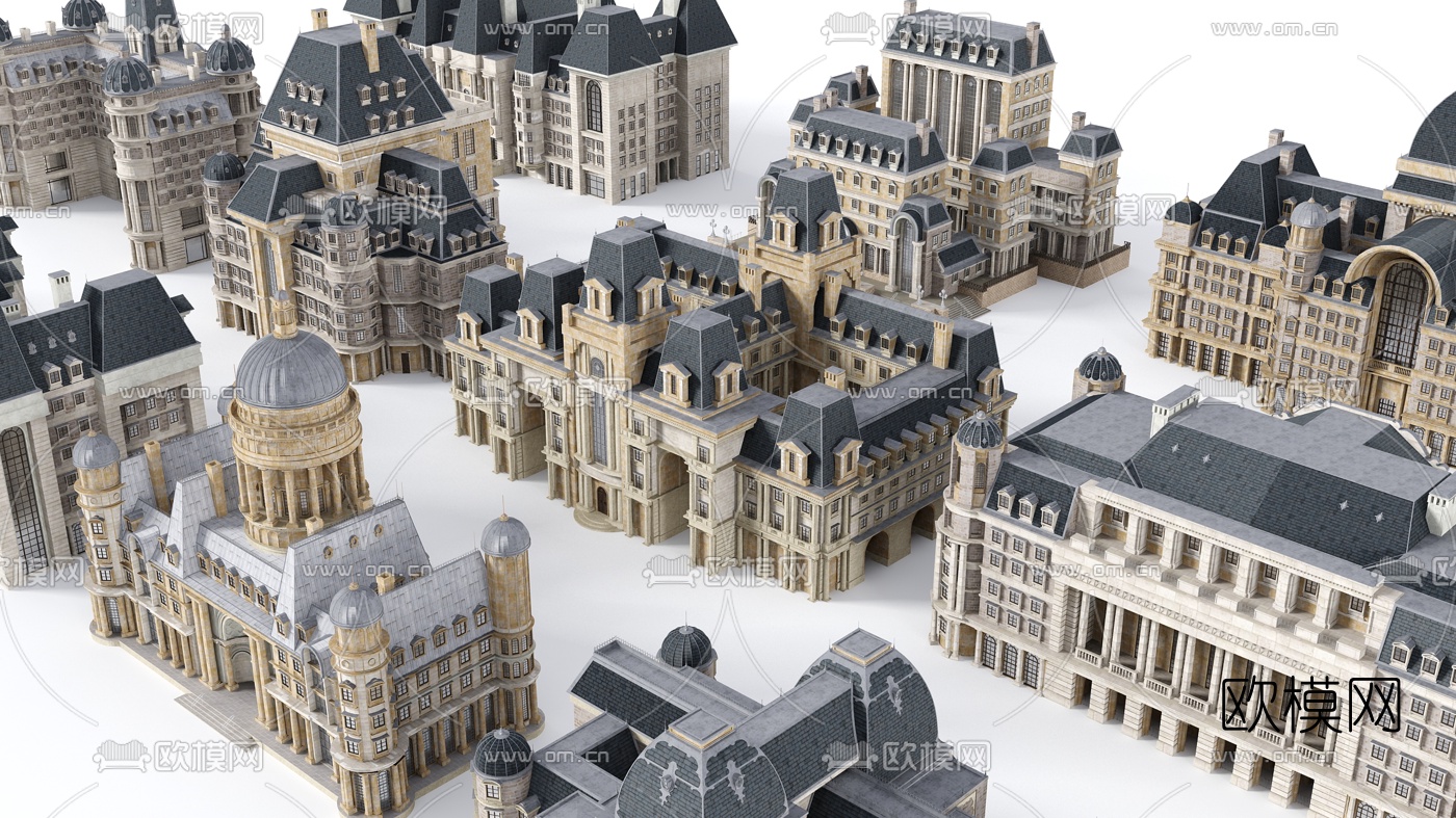 欧美建筑组合3d模型下载（渲染图3）