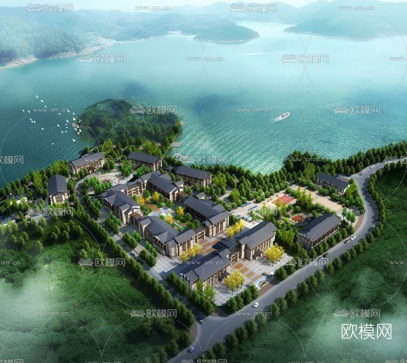 现代学校鸟瞰规划3d模型下载