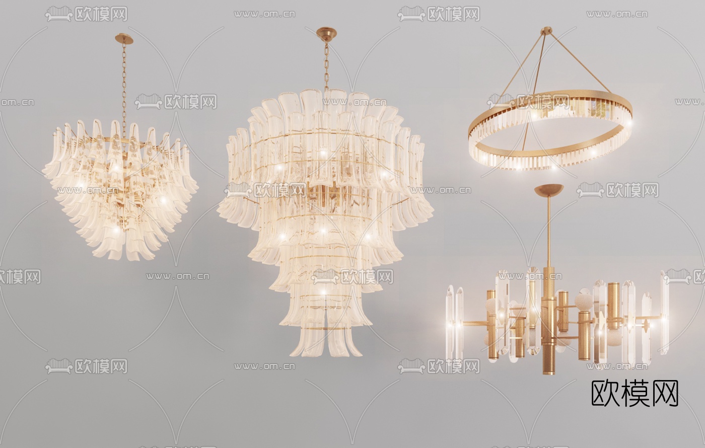 现代轻奢多层水晶吊灯3d模型下载