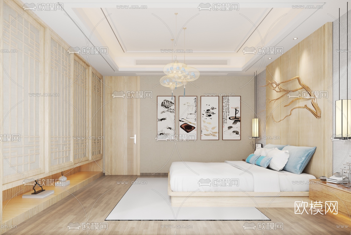 日式卧室主人房免费3d模型下载