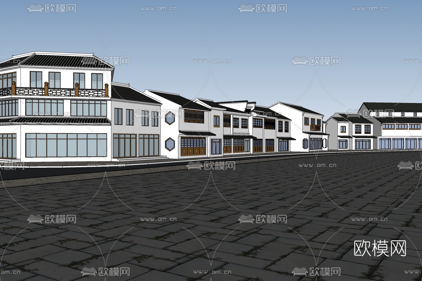 新中式别墅外观免费su模型-免费3dmax模型库-欧模网