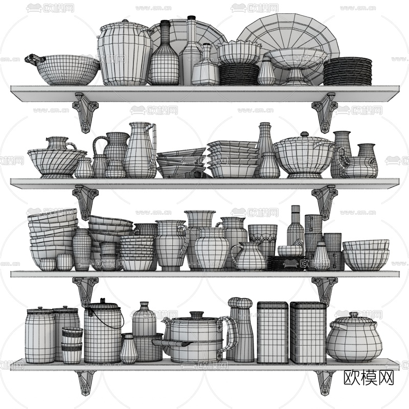 北欧厨房餐具器皿组合3d模型下载（渲染图2）