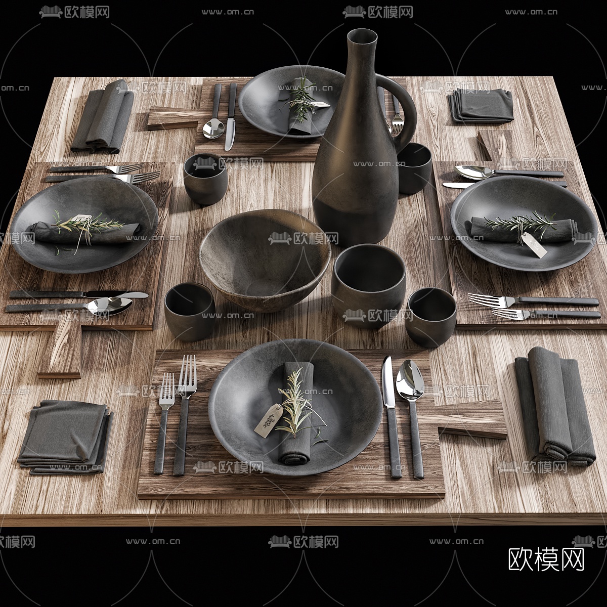 北欧原木餐台刀叉餐具3d模型下载