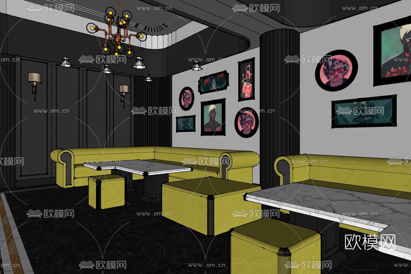 简欧客厅免费su模型下载