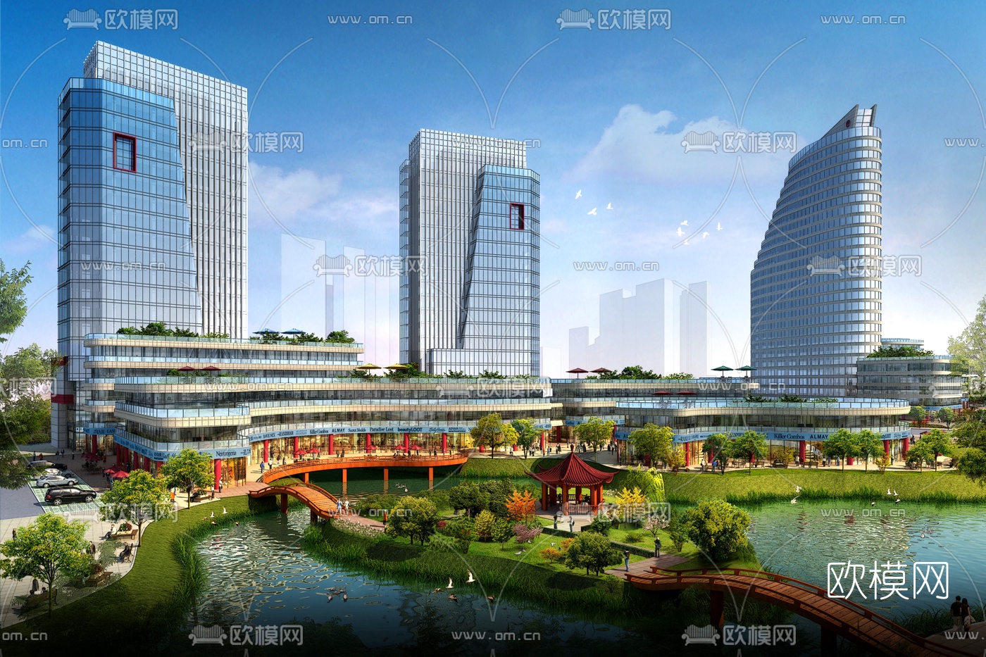 现代商业广场建筑外观3d模型