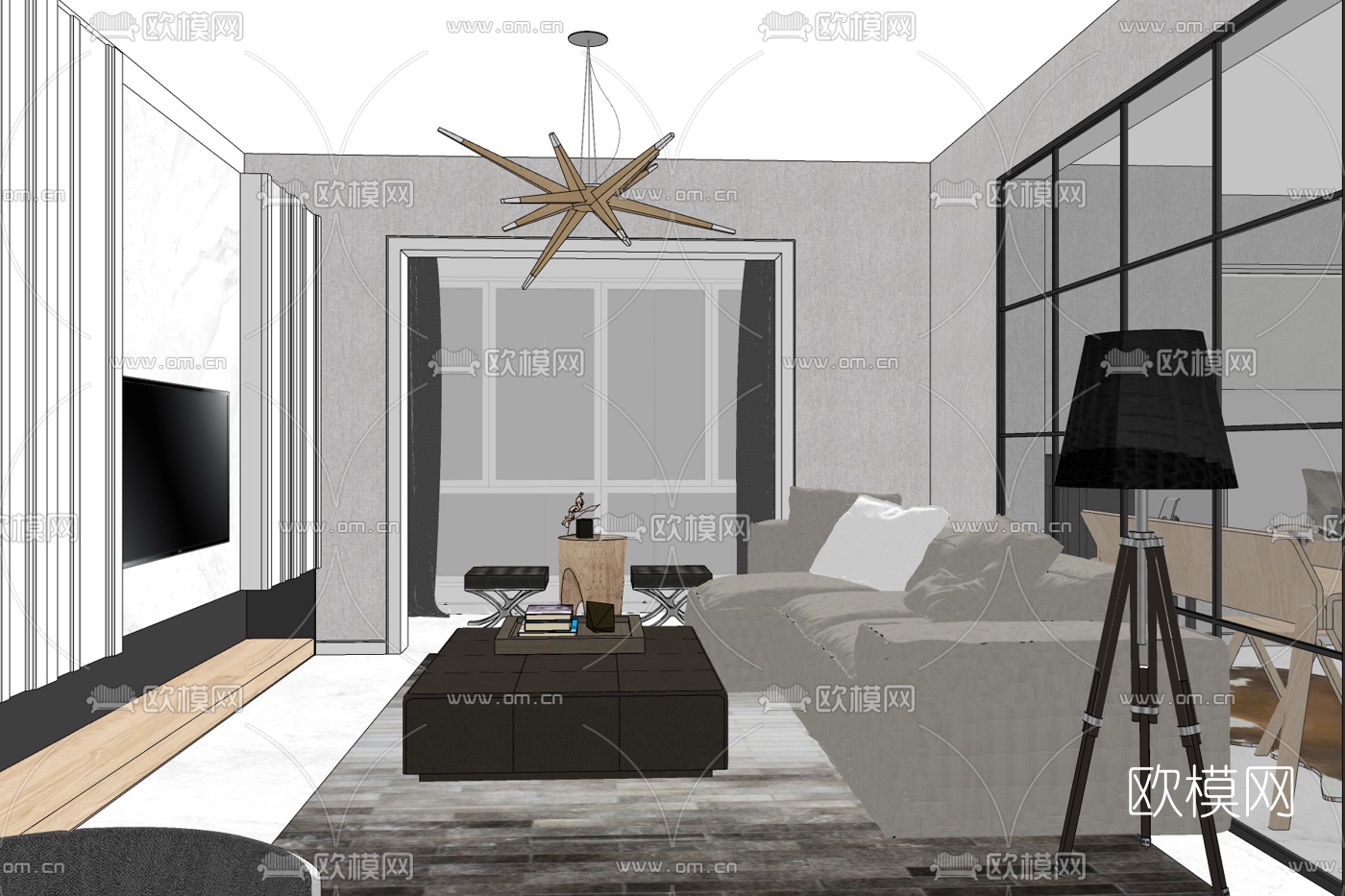 北欧客厅免费su模型下载