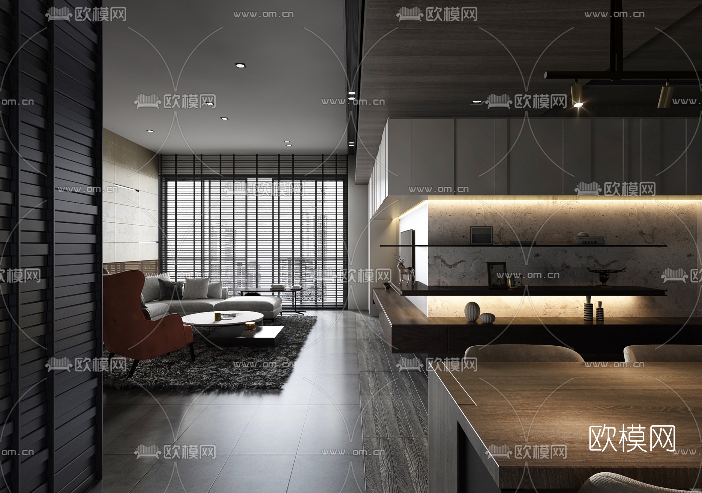 现代高级灰客厅3d模型