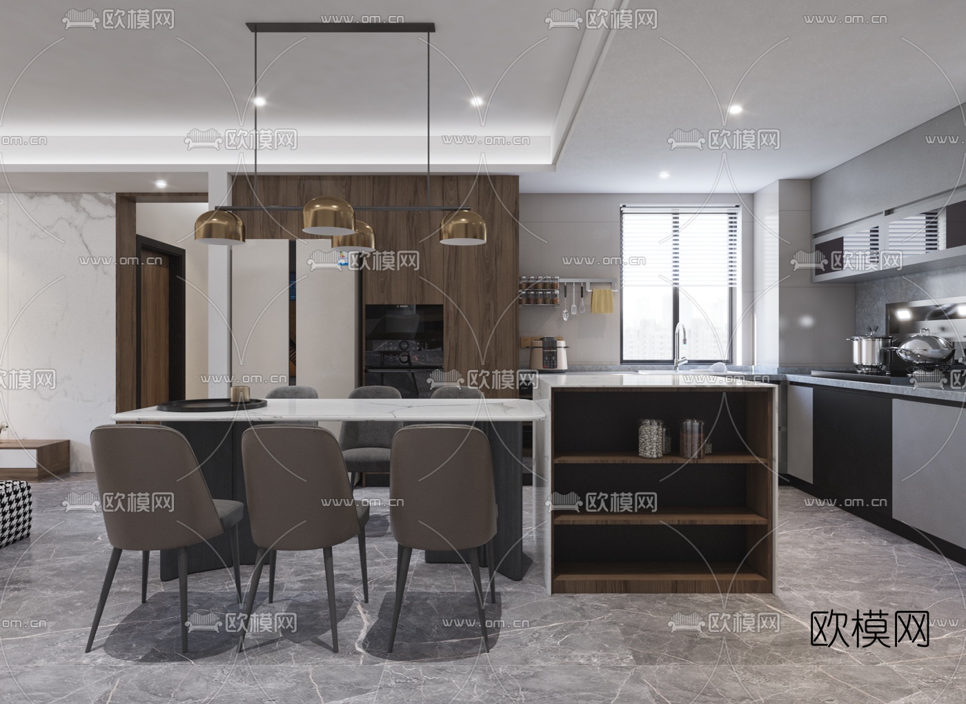 现代客厅餐厅3d模型
