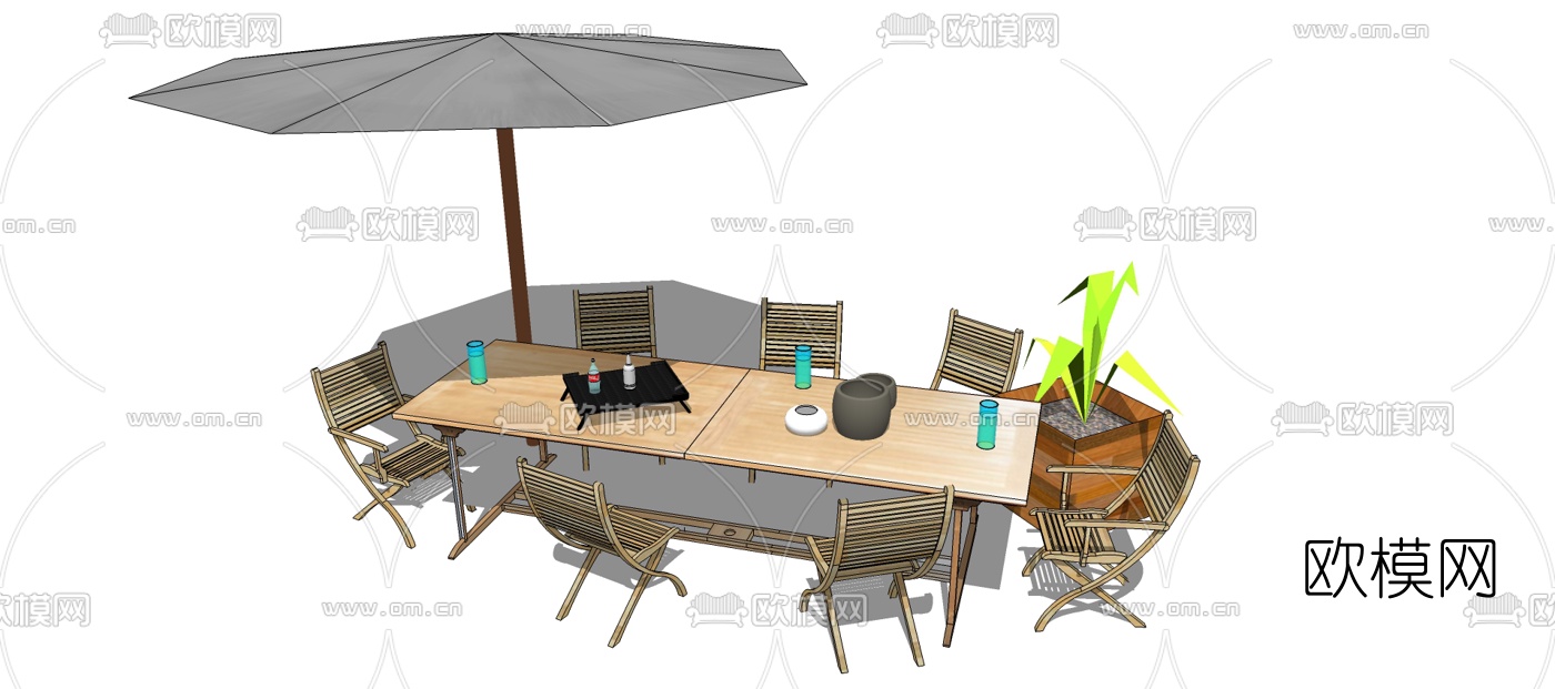 北欧户外休闲桌椅su模型下载