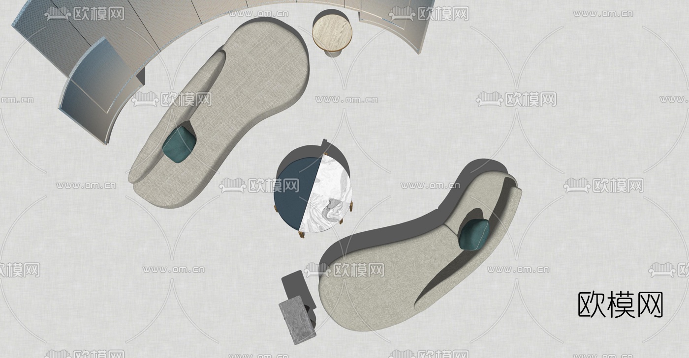 现代布艺弧形沙发su模型下载（渲染图2）