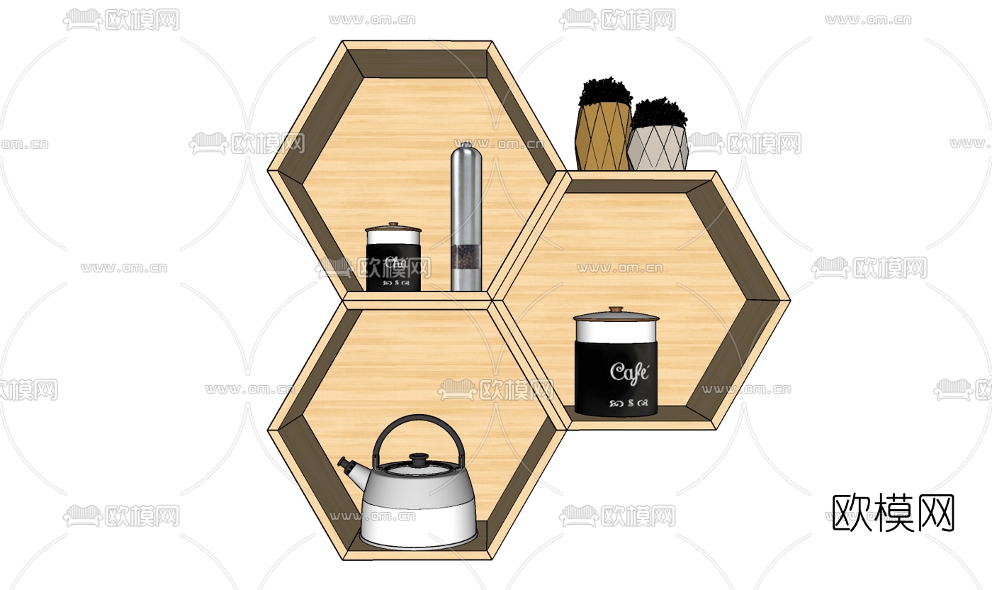 现代实木壁柜免费su模型下载