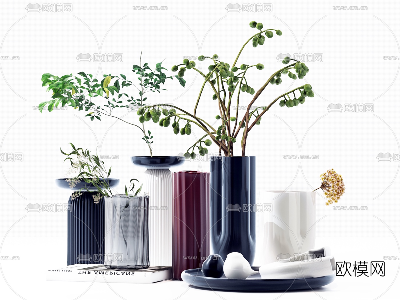 现代花瓶书籍组合3d模型
