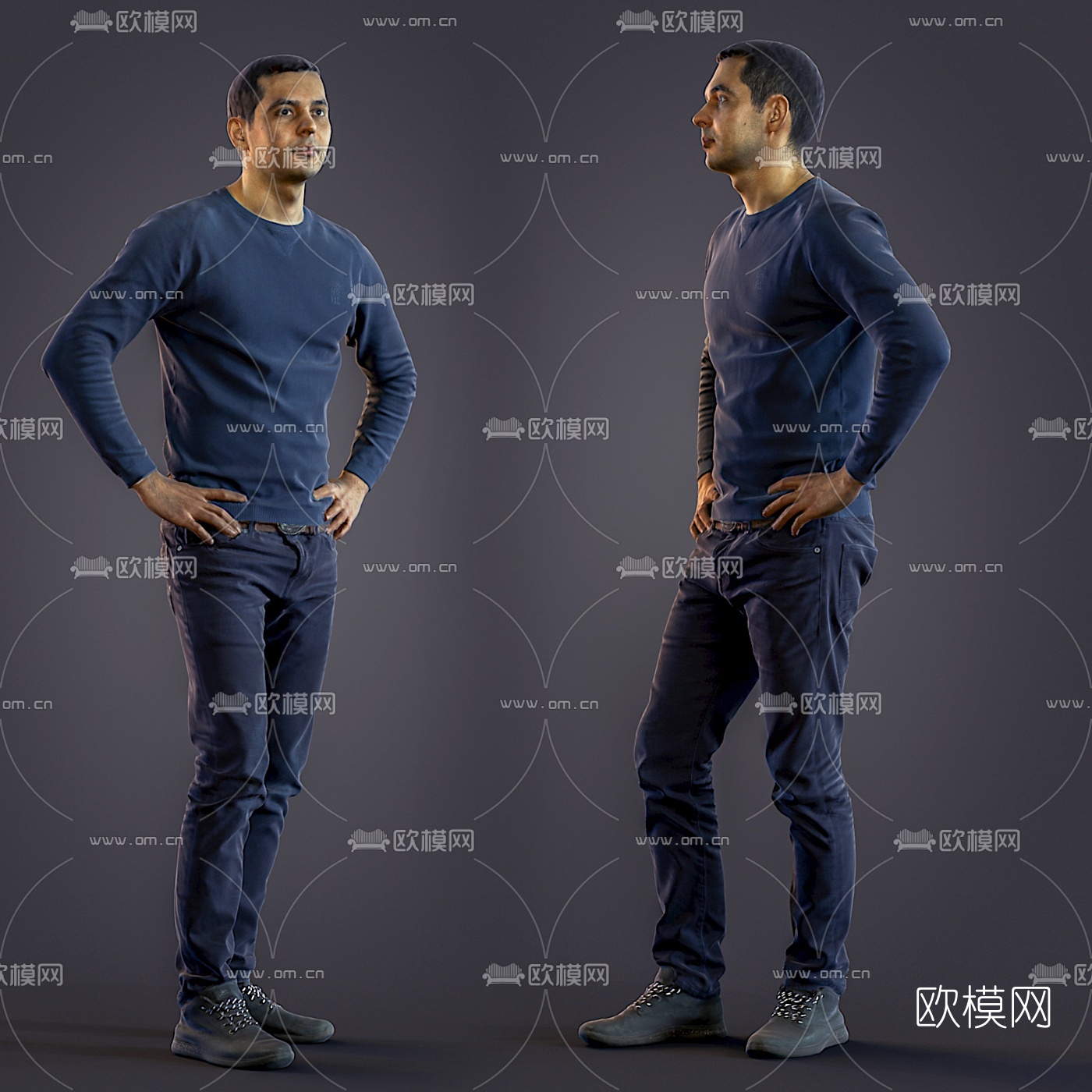现代站姿男士人物3d模型下载（渲染图1）