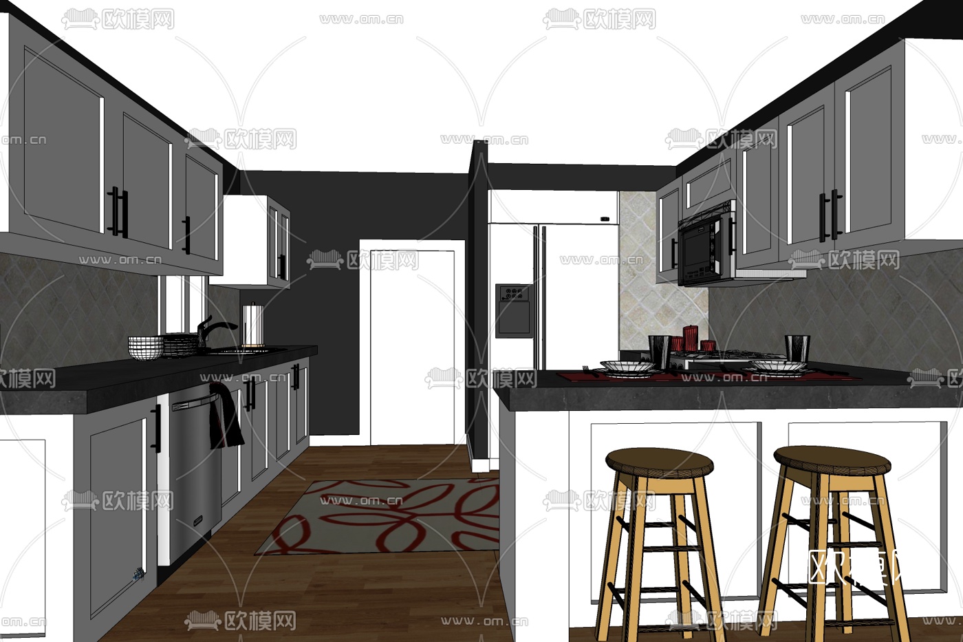现代厨房免费su模型下载