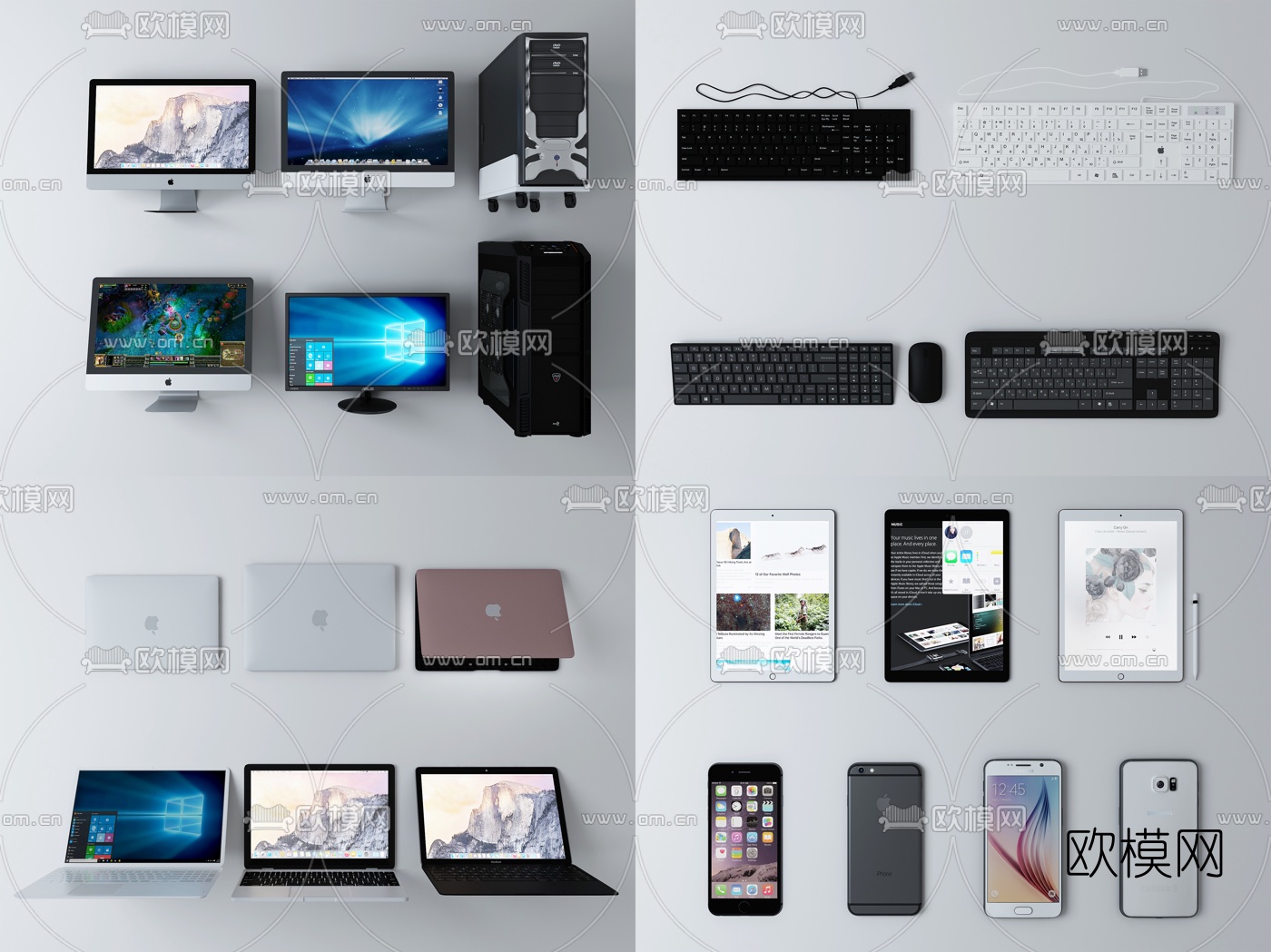 现代电脑手机组合3d模型下载（渲染图1）