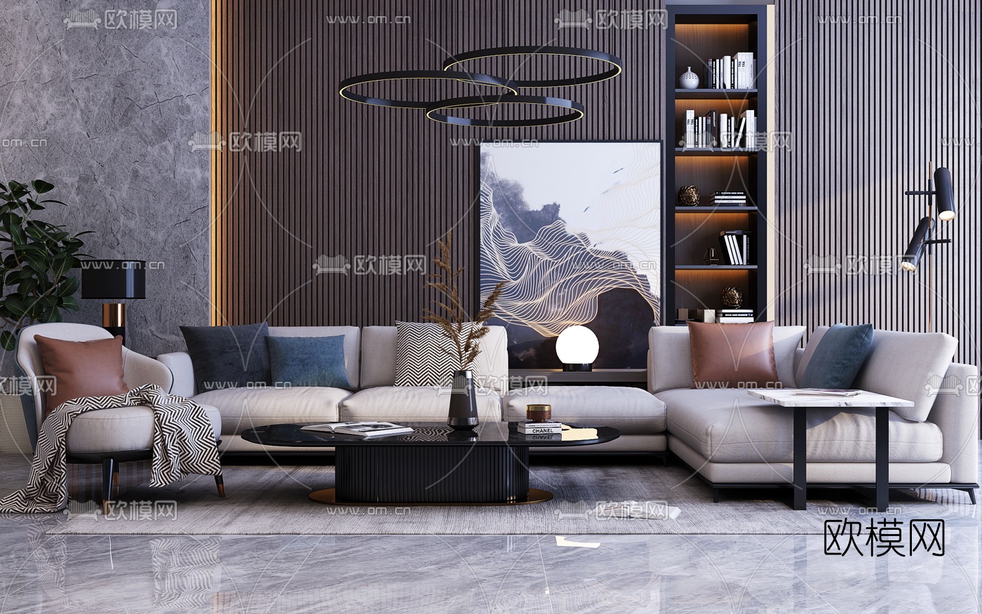 现代布艺组合沙发3d模型-免费3dmax模型库-欧模网