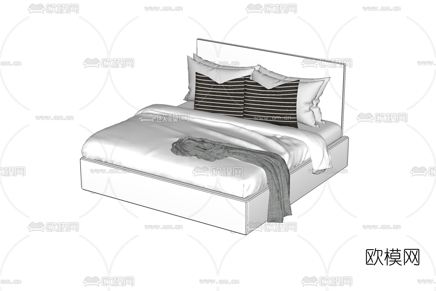 现代双人床免费su模型下载