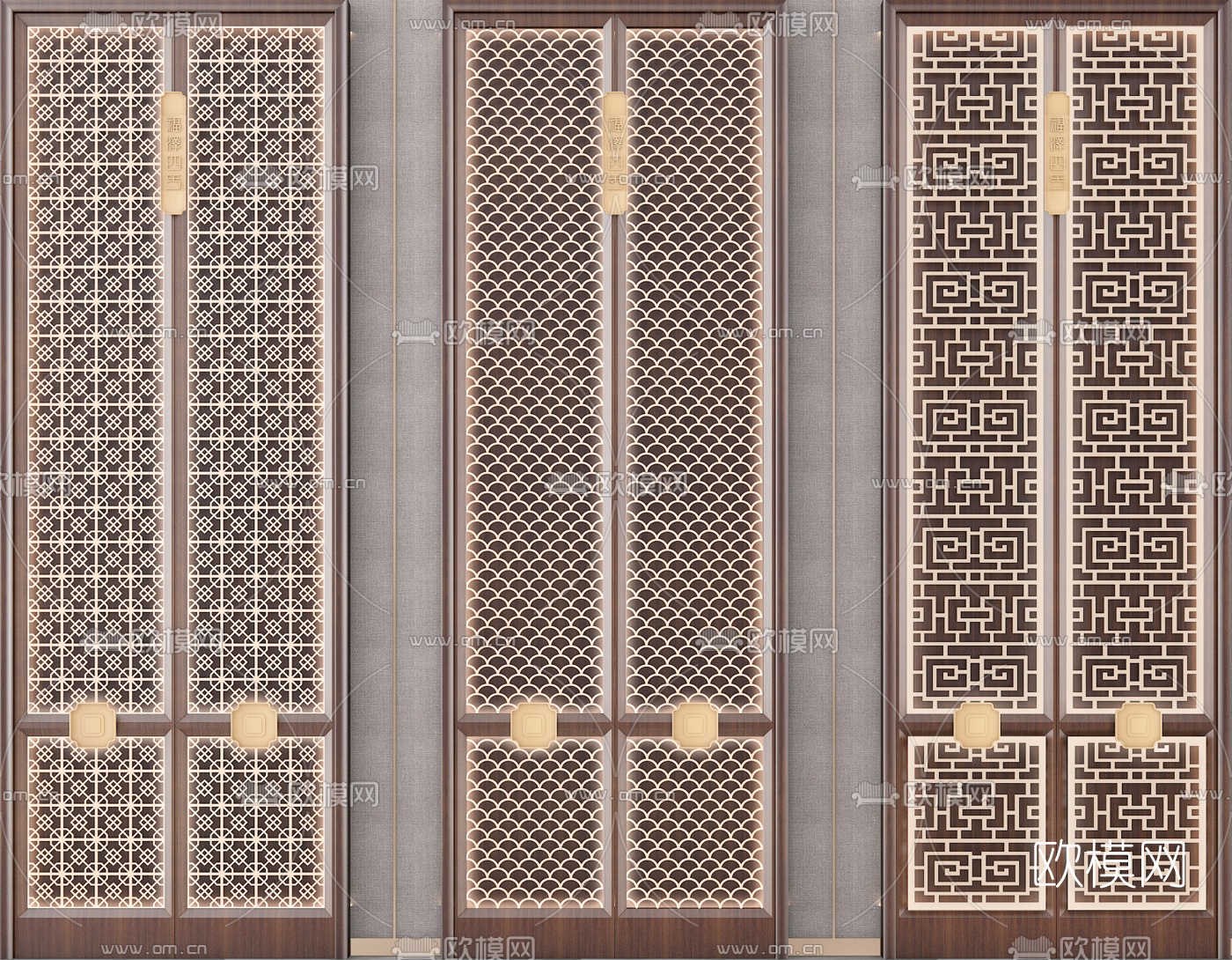 新中式实木屏风3d模型