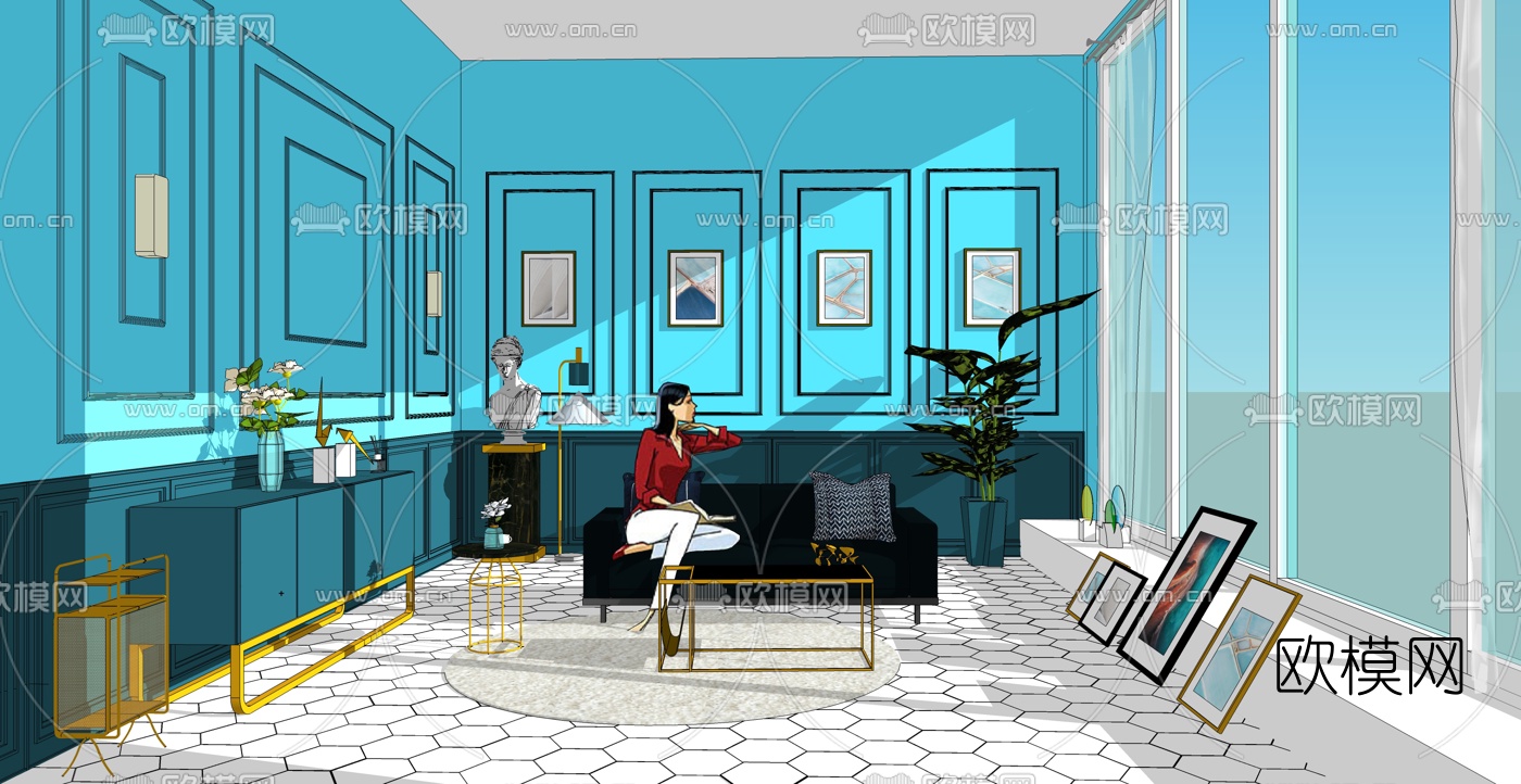 北欧接待室su模型下载（渲染图1）