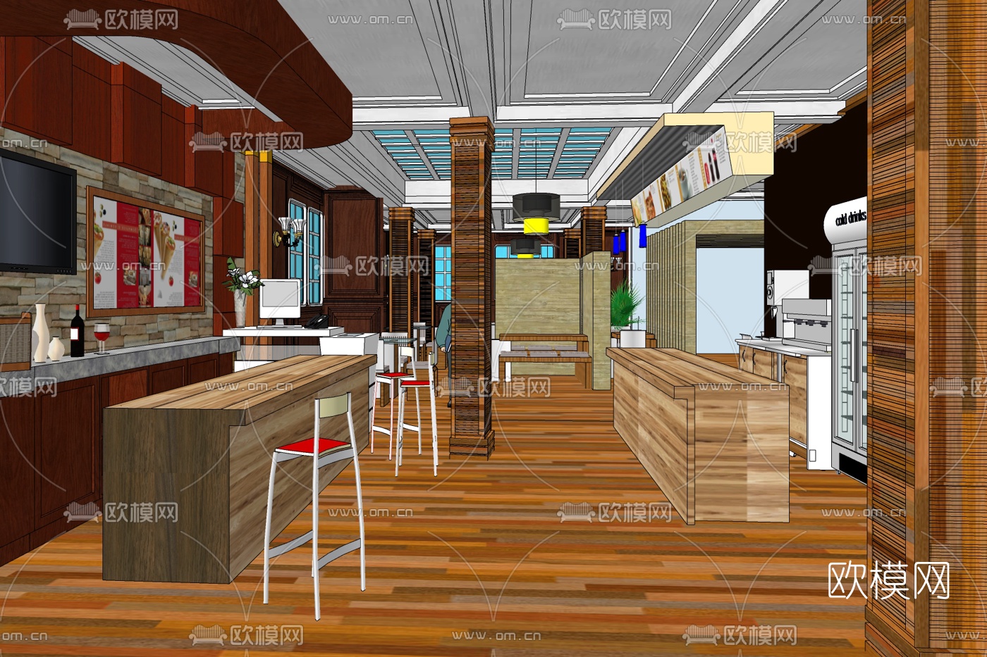 现代奶茶店免费su模型下载