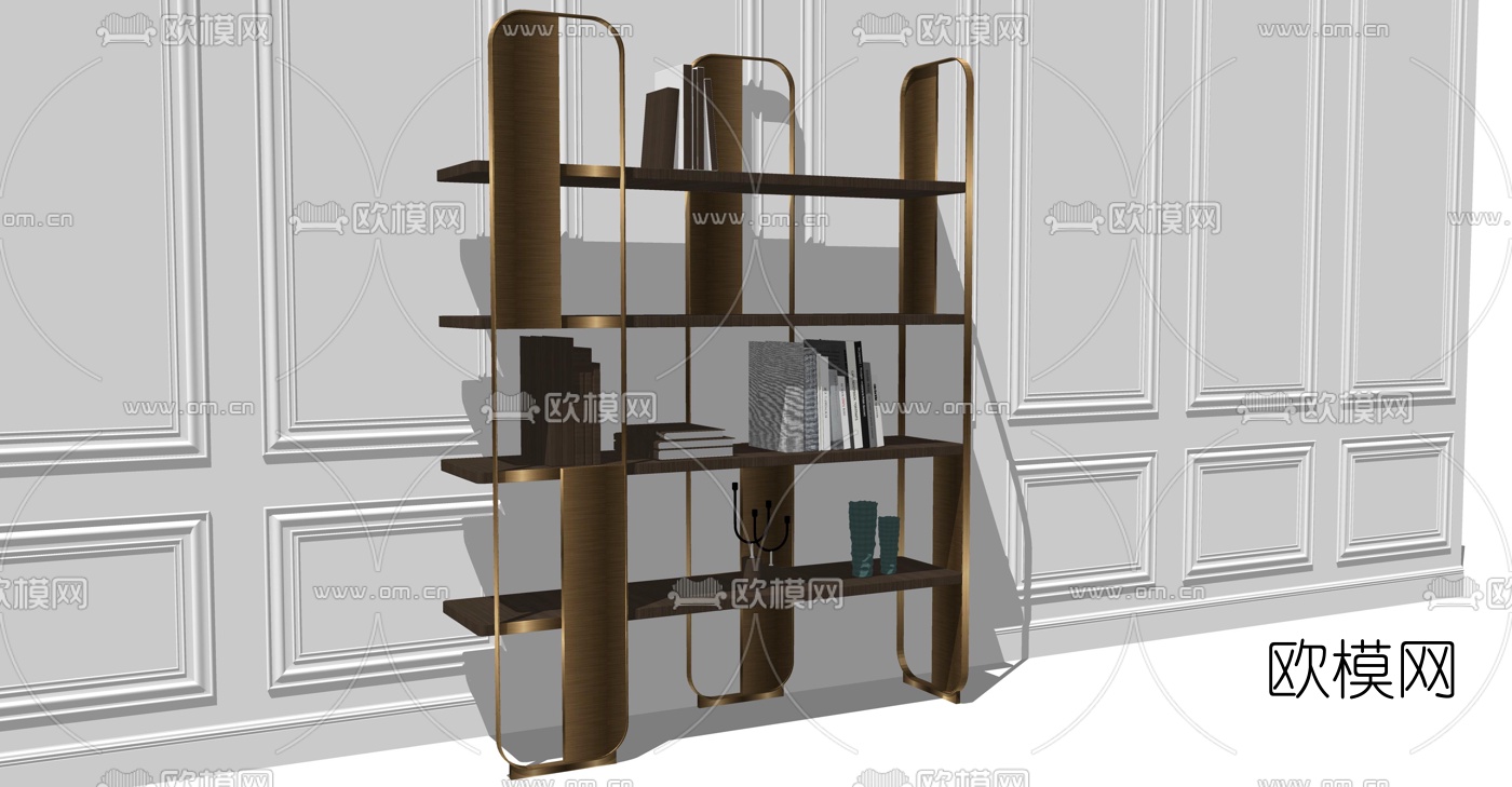 现代轻奢金属书架su模型下载（渲染图2）