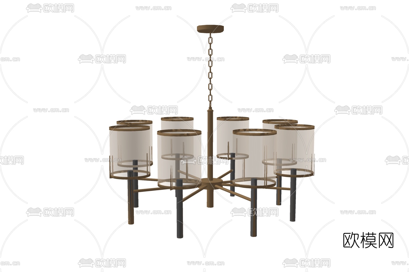 新中式多头金属吊灯免费su模型下载