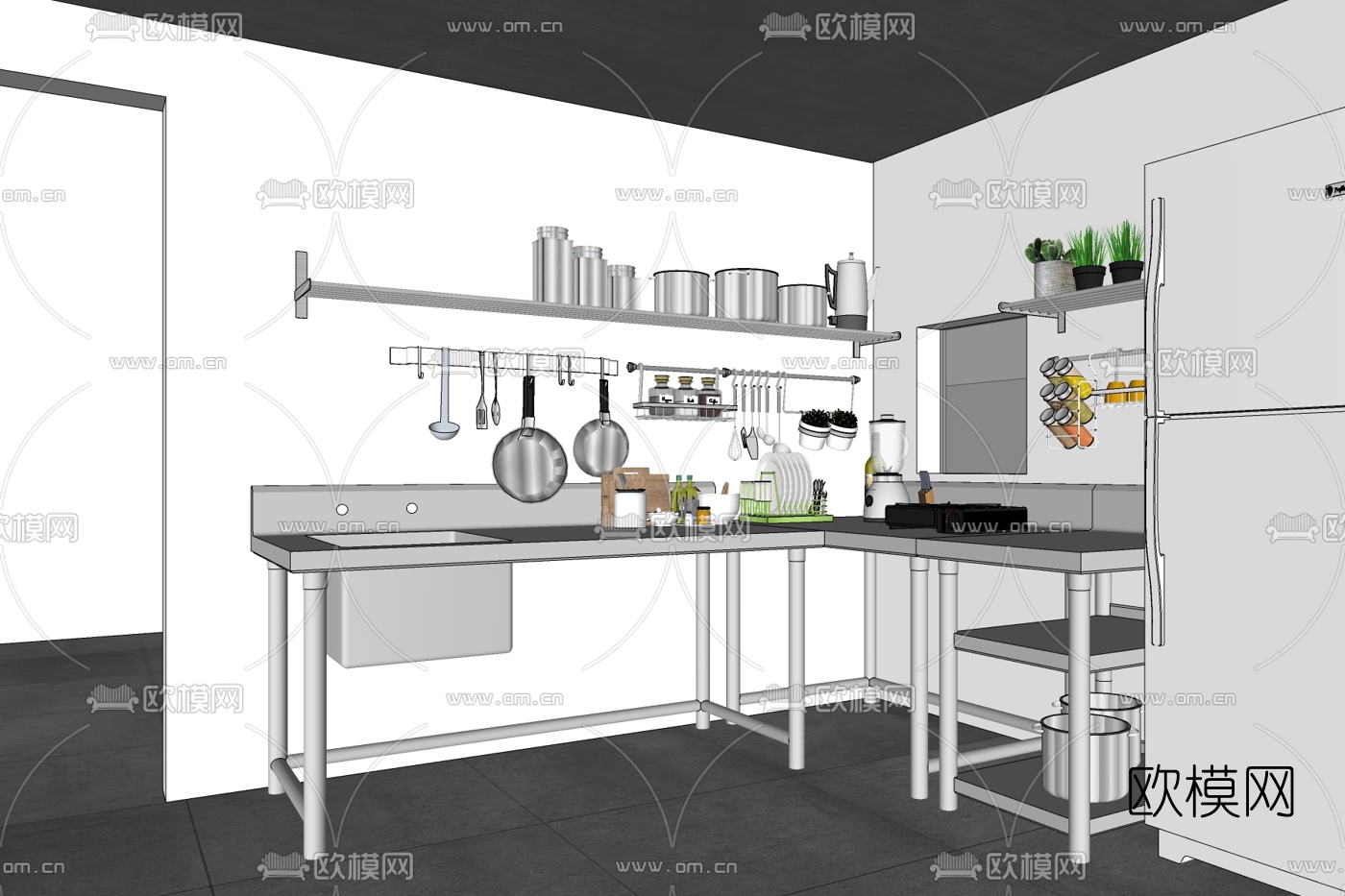 现代厨房免费su模型下载