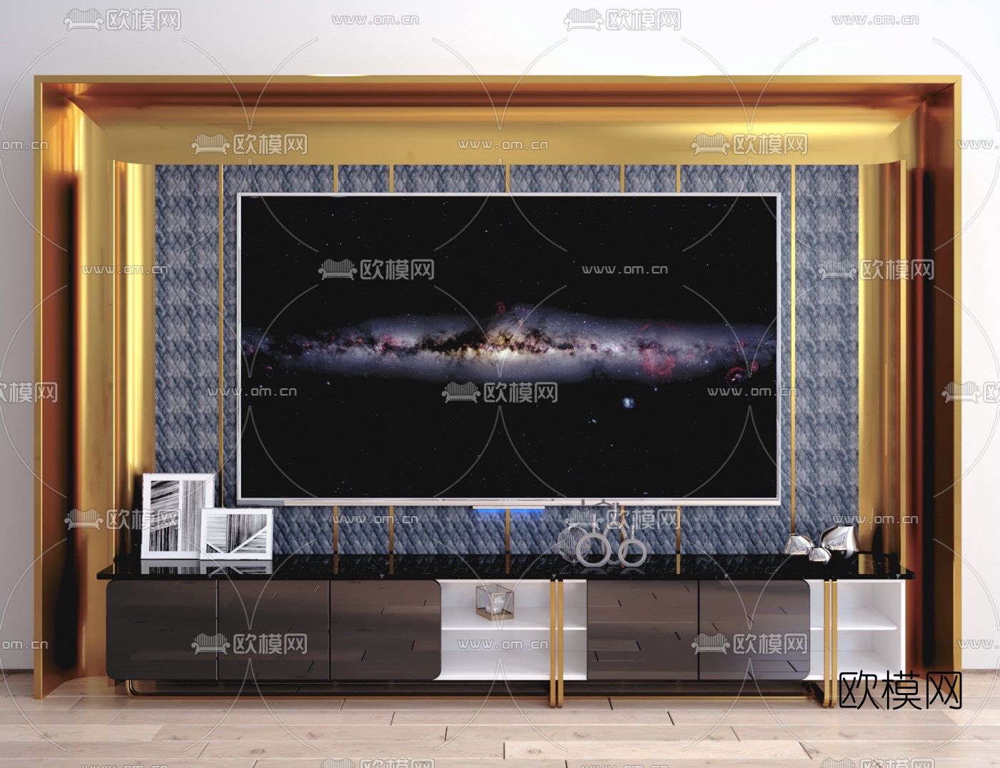现代轻奢电视背景墙3d模型